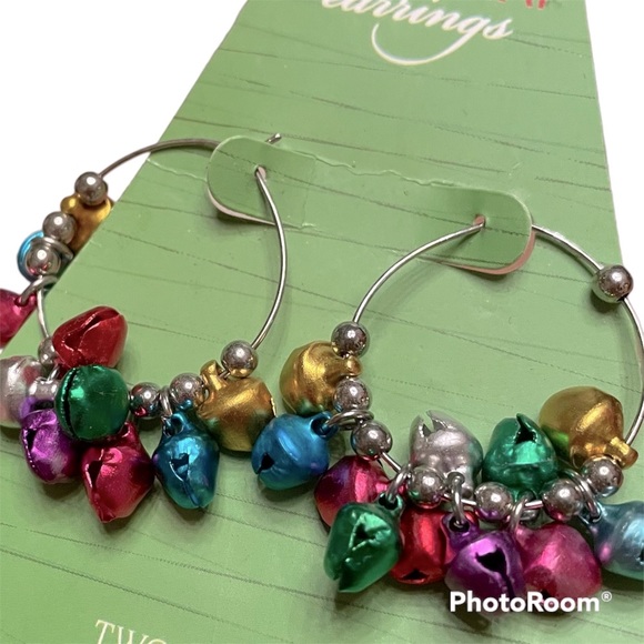 Jewelry - Christmas Jingle Bell silver Hoop Earrings.